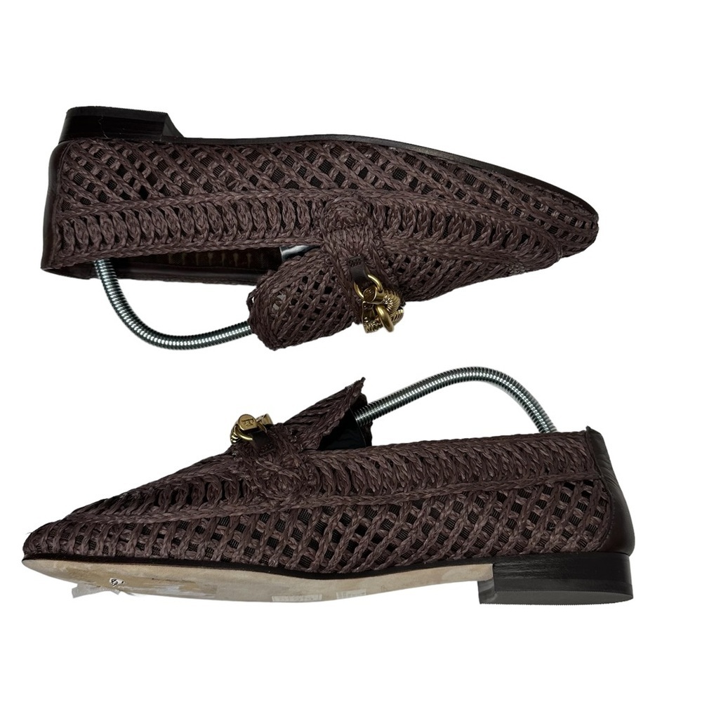 Tory Burch Brown Woven Leather Loafers with Gold Hardware - Picture 8 of 10